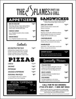 Menu for The Flames Sports Bar & Grill